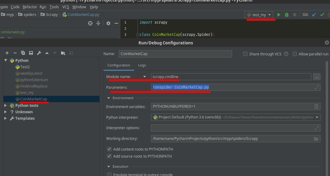 PyCharm_Scrapy_configuration