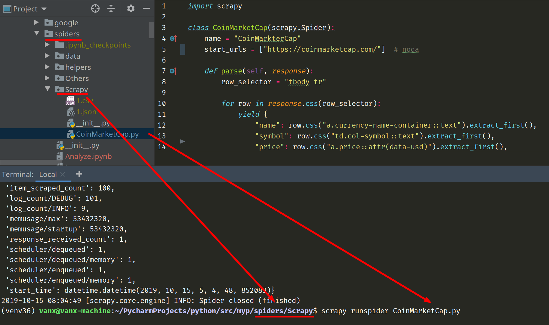 PyCharm_Scrapy_runspider