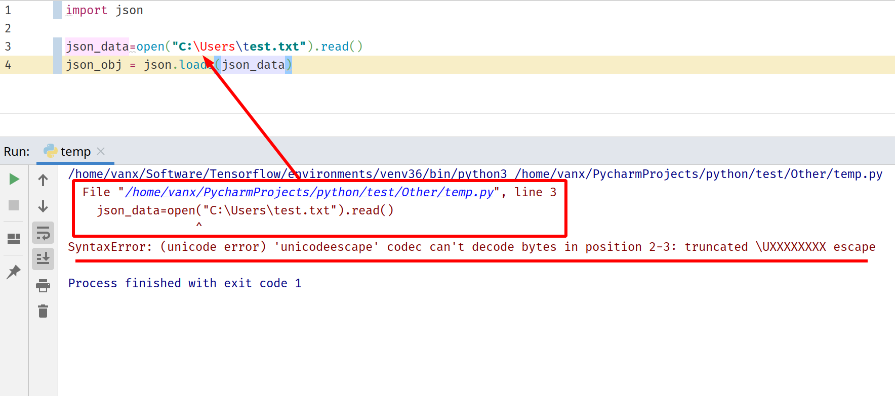 Python SyntaxError (unicode error) 'unicodeescape' codec can't decode