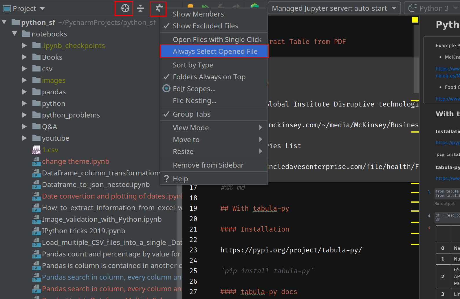 PyCharm/IntelliJ Locate current open file in Project view Softhints